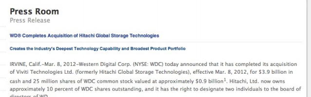 Western Digital buys Hitachi Global Storage… three months ago