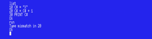 Type mismatch error in MSX-BASIC